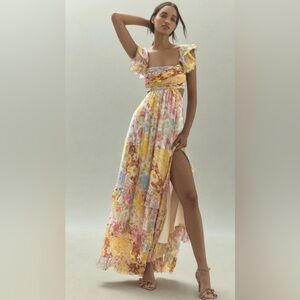 BHLDN Alivia Chiffon Cutout Printed Maxi Dress